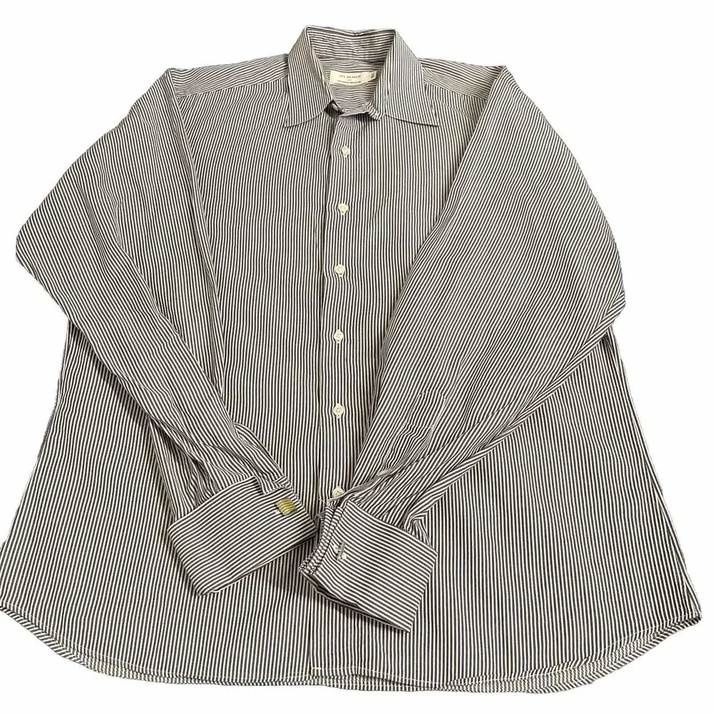 Ike Behar Neiman Marcus Mens French Cuff Pinstripe Dress Shirt cufflink Work